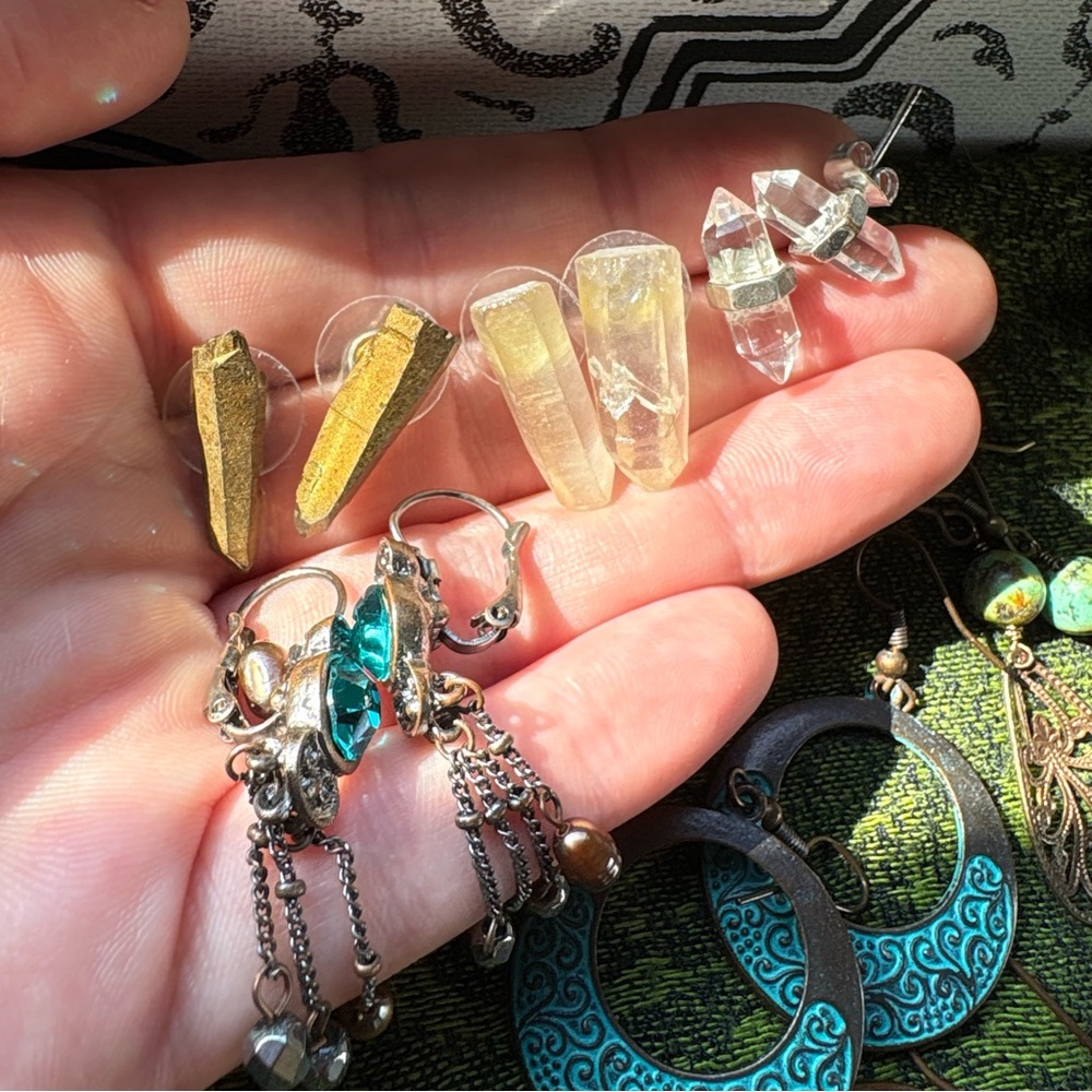Boho hippie earring bundle Copper turquoise natural crystal bronze dragonfly